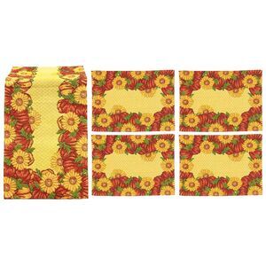 Gold Coast Fall Shimmering Sunflowers & Pumpkins Tapestry Placemat & Runner Set